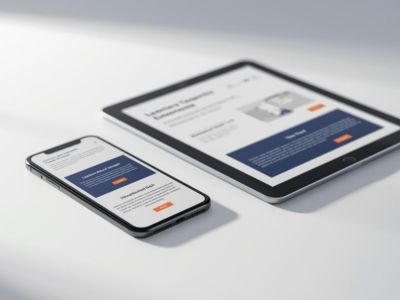 レスポンシブデザインのWebサイトを表示する複数のデバイス。スマートフォン、タブレット、パソコン